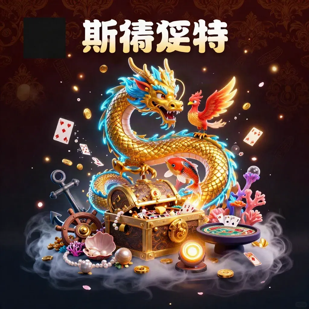 Golden dragon, phoenix, koi, and casino treasures glowing in a neon treasure cove.